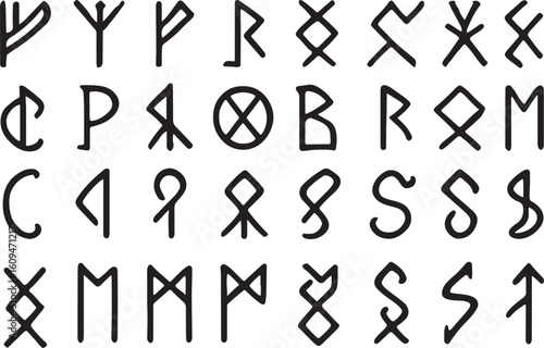 Ancient Nordic Futhark Alphabet Symbols Black and White vector