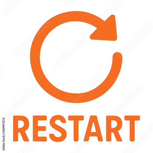 Restart Symbol and Text Graphic Displaying the Act of Restarting or Reloading, Circular Arrow Symbol with Accompanying Text