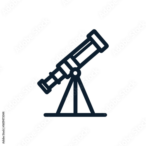 A telescope positioned on a balcony overlooking a scenic landscape during sunset