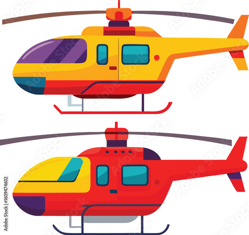 Yellow red helicopters rotorcraft transport aviation blue purple