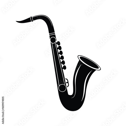 Black jazz saxophone music instrument vector silhouette