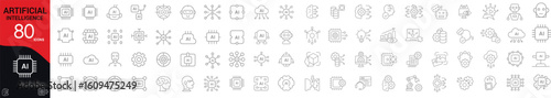 Wallpaper Mural Artificial Intelligence icon set. Technology and AI related line icons: robot, machine learning, neural network, data, automation, algorithm, chatbot, computer, smart system and more. Editable stroke. Torontodigital.ca