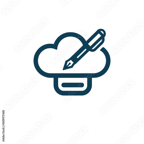 Creative cloud chef writing a recipe in a digital kitchen environment with culinary tools