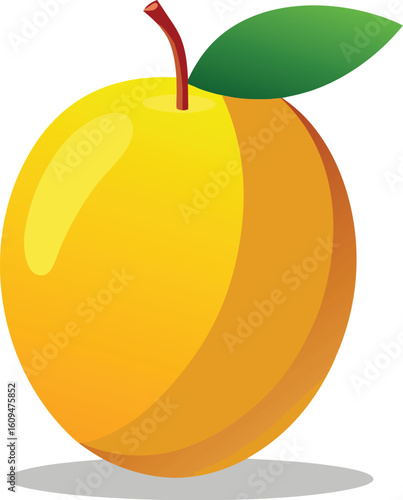 Vibrant ripe mango with smooth golden skin on a white background