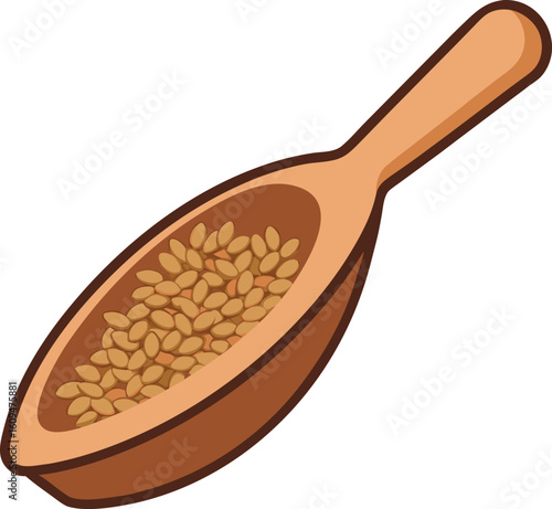 Organic brown rice grains spread in a scoop healthy food illustration