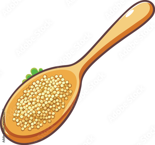 A spoonful of organic quinoa grains on a clean white background