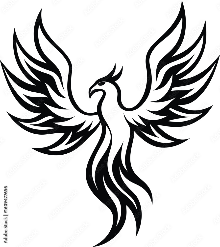 Obraz premium Mythical phoenix bird in fiery gradient lines silhouette