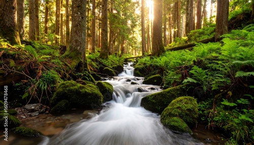 Forest stream sunlight