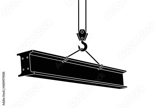 A crane lifting a steel ibeam, symbolizing heavy industry and construction