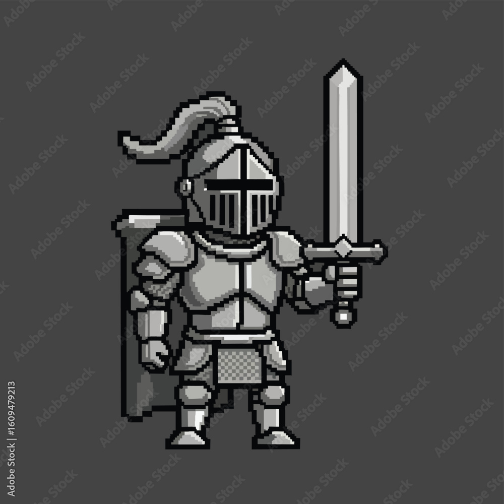 Fototapeta premium Pixel Art Knight with Sword and Full Armor Medieval Warrior.