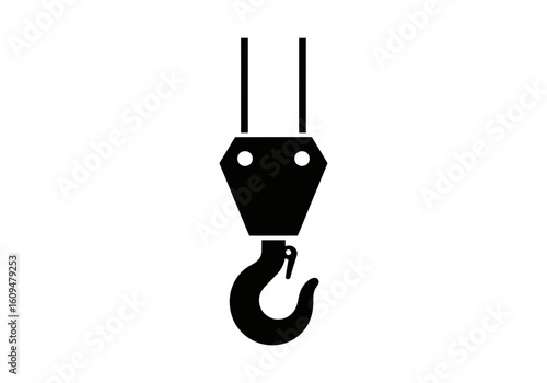 A black silhouette of a crane hook isolated on white