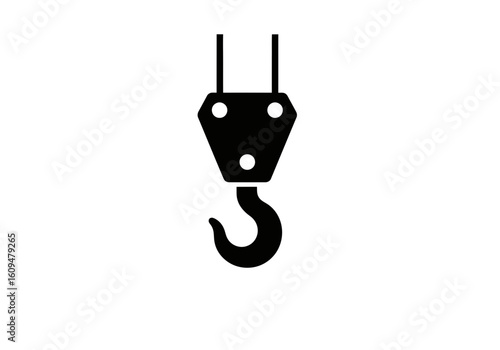 A black silhouette of a crane hook isolated on white