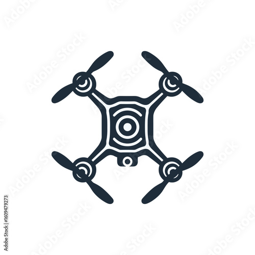 A top-down view of a drone with four propellers, showcasing its design and technology features