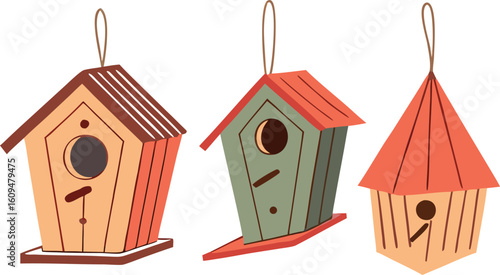 Birdhouses hanging with rustic charm wooden outdoor