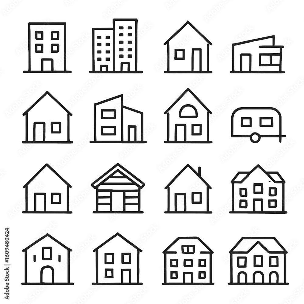 Fototapeta premium Building icon vector set. apartment illustration sign collection. skyscraper symbol. architecture logo.