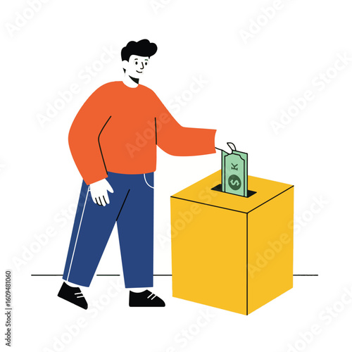 Person Contributing Funds to a Transparent Donation Box