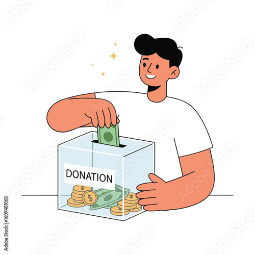 Man Donating Money into a Box for Charity
