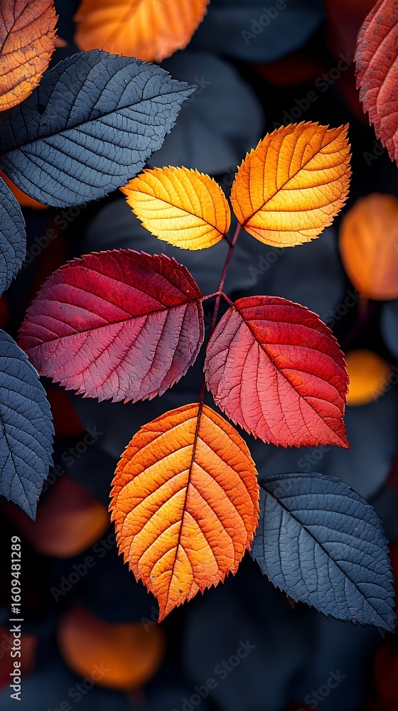 Fototapeta premium Autumnal Foliage Symphony: A Vibrant Display of Colorful Leaves in Harmony