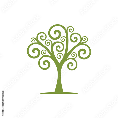 Elegant Swirl Ornament Green Tree Design Symbol Nature Illustration