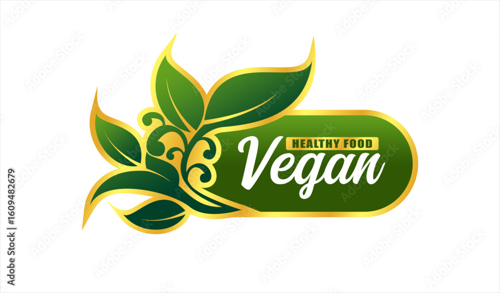 Fototapeta premium vegan food logo sticker label sign symbol modern design for product package Organic, healthy vegetarian fresh organic product