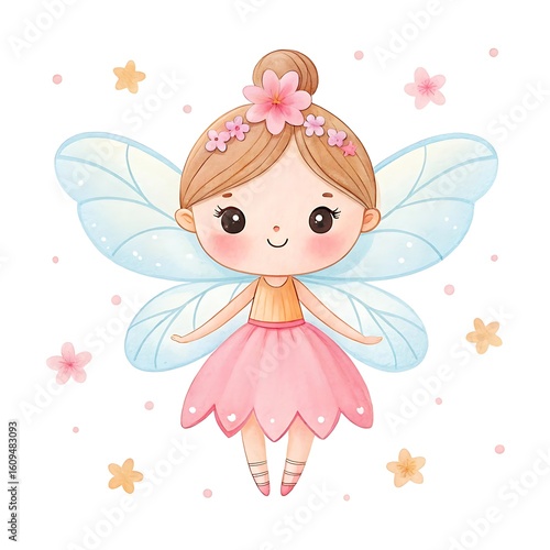 Cute little fairy with wings and pink tutu