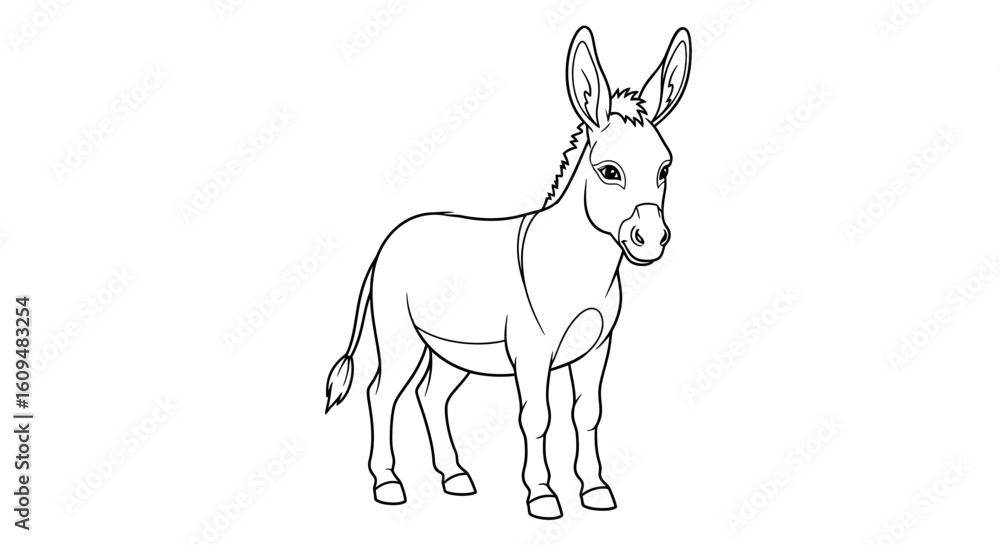 Obraz premium Gentle Donkey Vector Outline for Farm Animal & Rural Scene Coloring Books
