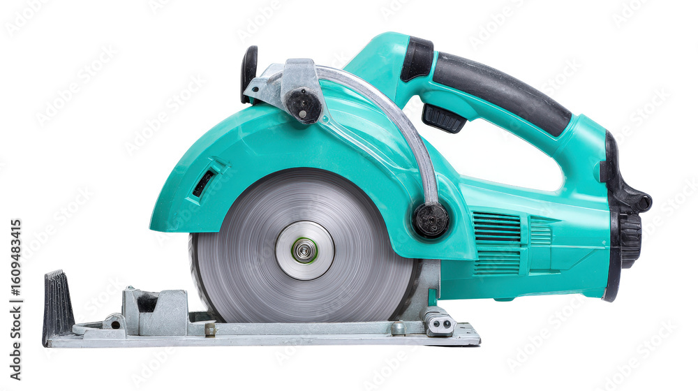 Fototapeta premium Electric saw with cutting guide rail background isolated on a Transparent background, PNG file.