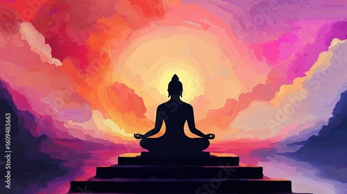 Silhouette of Lord Mahavira in a meditative pose 