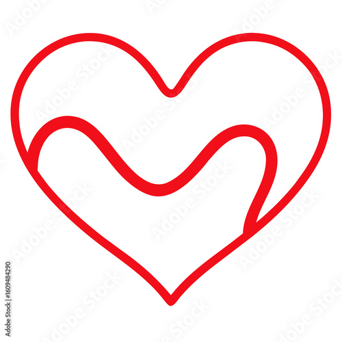 Abstract red heart outline with inner curve