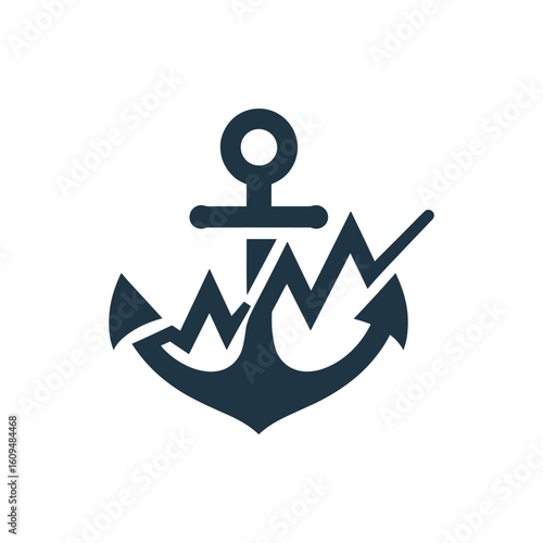 Abstract anchor symbol with rising waves, representing maritime growth and stability