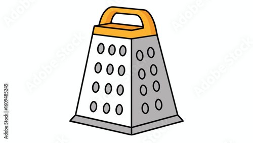 Isolated kitchen grater illustration for cooking preparation and food ingredient preparation with yellow handle and gray base a useful tool for chefs