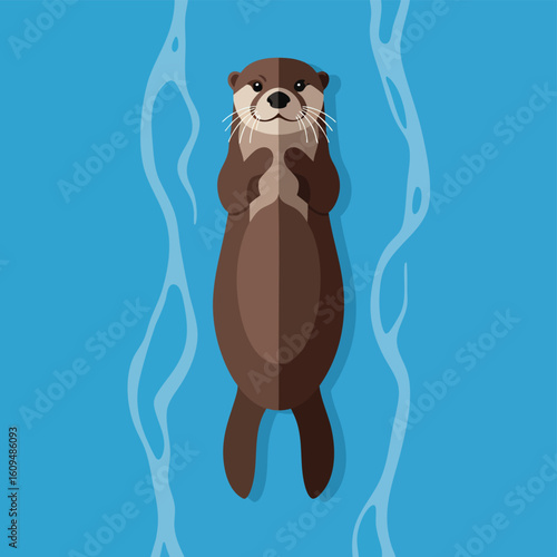 Cartoon Otter Floating on Its Back in Water.