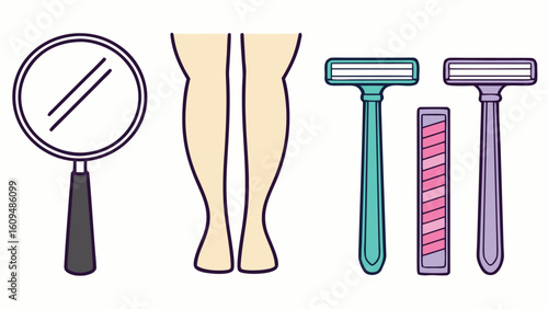 Preparation for Smooth Skin Leg Care Routine with Razor and Mirror Featuring Female Legs for Hair Removal and Personal Hygiene