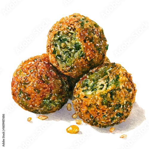 Falafel in watercolor style, vector illustration, isolated on white background.