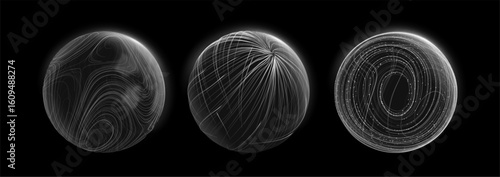 Abstract 3D Particle Globe Sphere with Tech Science Data and AI Network Background. Medical Nanotechnology Research for Cell Biology or VR Lab Interface. Dynamic Blue Light Wave Circular Digital Art.