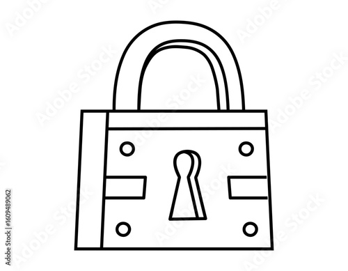 Hand drawn cute outline illustration closed lock. Flat vector protection tool sticker line art doodle. Safety code icon. Reliability and trust in banking. Network password. Security system. Isolated.