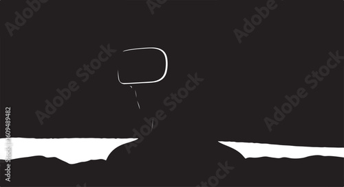 A silhouette of a person wearing virtual reality goggles, immersed in a minimalist digital world with another user.