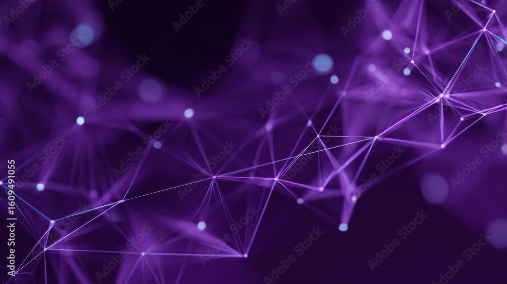 Fototapeta premium Abstract purple background with connecting dots and lines. Structure and communication. Abstract science geometrical network background. Technological.