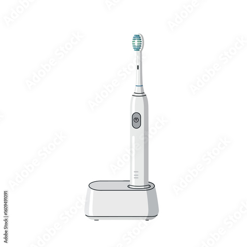 Modern electric toothbrush with charging base for daily dental hygiene and oral health routine