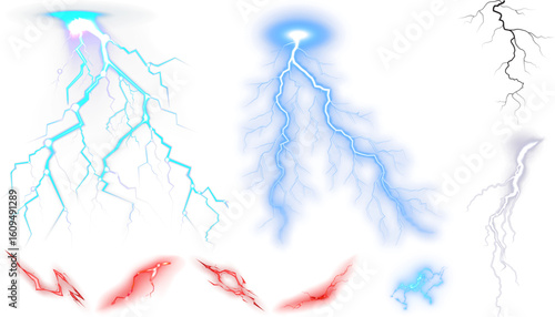 lightning in the night sky. lightning bolt on black. lightning over black. Thunderstorm with Lightning. Isolated green electric plasma effect on transparent backgrounds 3d rendering png