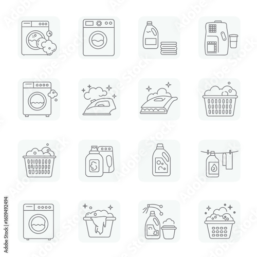 Laundry icons for modern cleaning services emphasizing efficiency and sparkling results with everyday tasks at home