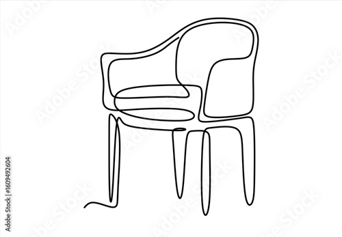 Continuous one line drawing of armchair. Modern furniture in simple Linear style. Doodle vector illustration. line icon-continuous line drawing. Editable stroke. 