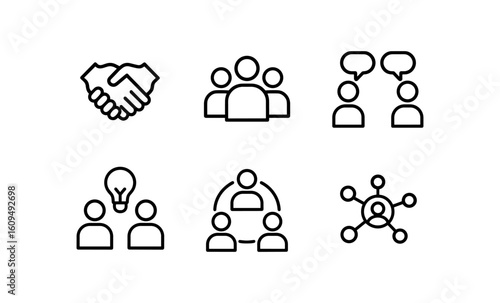 Simple line icons for teamwork, ideas, and communication concepts