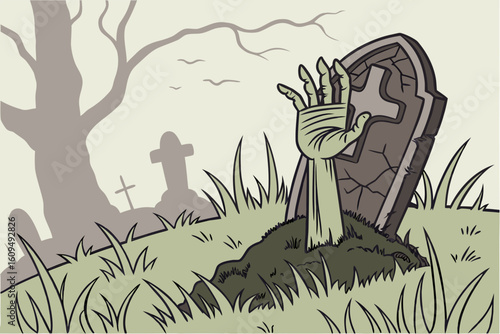 Zombie Hands Emerging from the Grave vector illustration