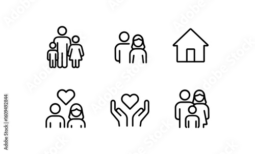 Minimalistic family and home icons set for modern design projects