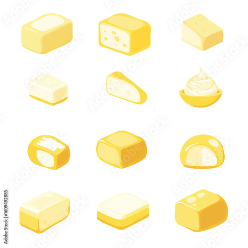 A Minimalistic 2D flat icon featuring butter blocks set, clean vector design, simple illustration style, isolated on a white background, modern element in vector and EPS format. simple design