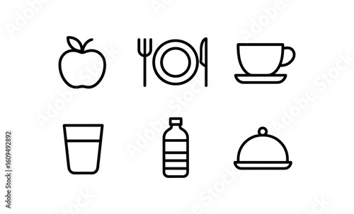 Minimalist food and drink icons set: line style for modern ui design