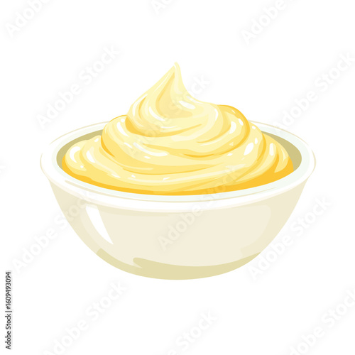 A Minimalistic 2D flat icon featuring mayonnaise in bowl, clean vector design, simple illustration style, isolated on a white background, modern element in vector and EPS format. simple design