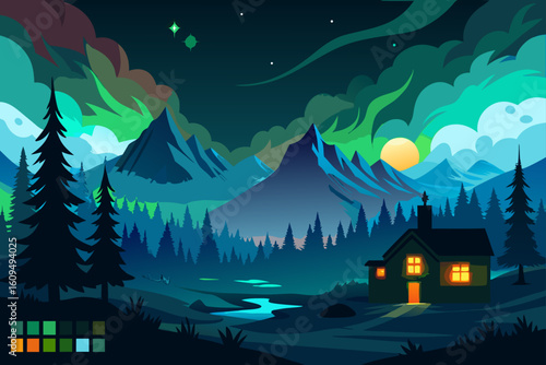 Northern Lights in a Spooky Halloween Palette vector illustration