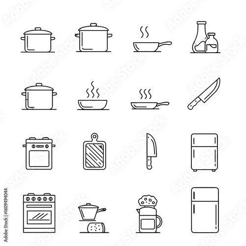 Kitchen essentials line art icons offer crisp and modern design solutions for culinary projects and visuals